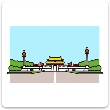Tiananmen Square in Beijing with traditional Chinese architecture gate, sunny day, travel landmark illustration sticker