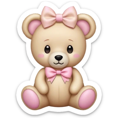 Cream colored teddy bear with pastel pink on top of head sticker