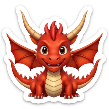 Cute Red dragon smile. Two horns, two pointed ears, no wings. Brown mane hair. sticker