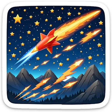 A dramatic, fiery meteor shower streaking across the night sky, with shooting stars blazing their trails sticker