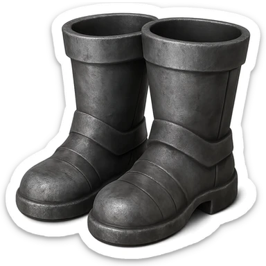 Create an iron version of these boots with the same shape, looking a little worn and realistic metallic iron. The style should emulate emoji style with a transparent background. sticker