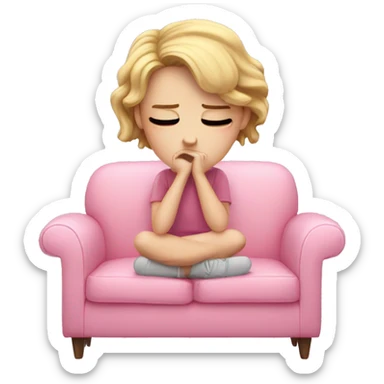 sad white girl crying on the cozy pink couch  sticker
