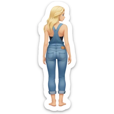 Barefoot blonde long haired girl in rolled up denim jeans with with tank top right hand in back pocket from the back sticker