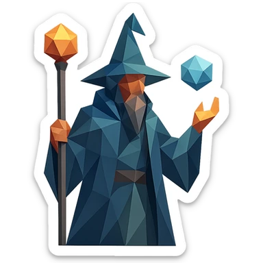 polygonal low-poly style tech wizard with geometric shapes sticker