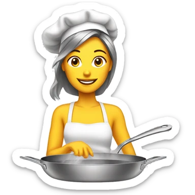 Beauty woman cooking in a stainless steel 10 inches skillet sticker