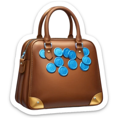 leather bag on top of blue coins stack sticker