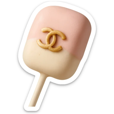 pastel Chanel cake pop, with a gold logo accent sticker