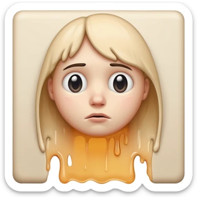 If you are familiar with the Melting Face Emoji, please, generate an emoji with that same face but sad. I don't want the face to be smiling, but sad. Also, the face should be leaning against a wall sticker
