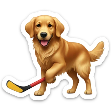 Red golden retriever playing hockey sticker