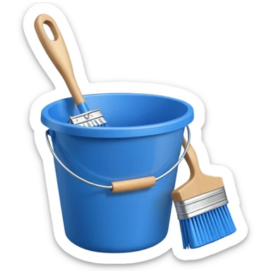 Bucket and brush for cleaning sticker