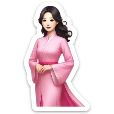 attractive go yoon jung with wavy black hair posing with pink ao dai full body sticker