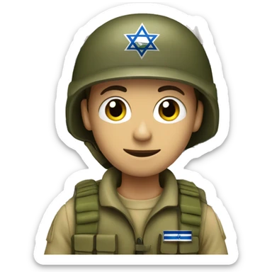 An Israel Defense Forces soldier holding an Israeli flag sticker