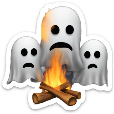 Ghosts stare at man around bonfire sticker