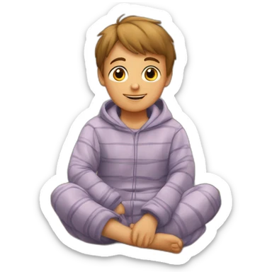 boy in pyjama sitting in front of fireplace sticker