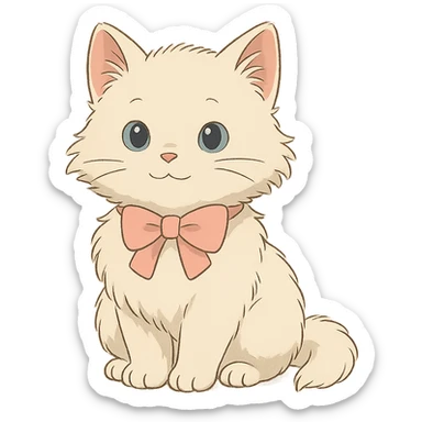 cute fluffy white kitten with a light pink bow sticker