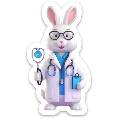 rabbit in white coat with stethoscope, medical university student, Vladivostok sticker