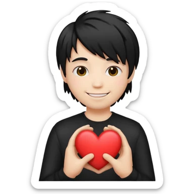 emoji face with emo hair holding a heart and hes so happy sticker