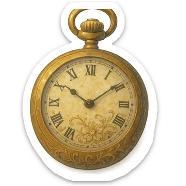pocket watch with delicate engravings, soft painterly look, nostalgic and magical sticker