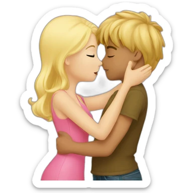 a bonde girl kissing a blond boy sticker