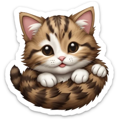 dark brown tabby and white kitten in funny positions upside down with eyes closed sticker