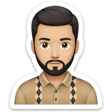 light skin man with black beard with black combover hairstyle  wearing a burberry sweater polo sticker