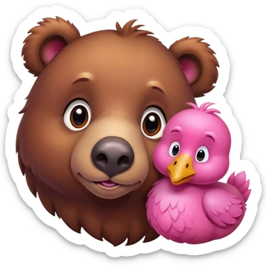 A cute brown bear and a realistic cute pink dodo closely together sticker