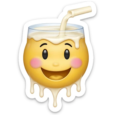 Smiley face emoji with milk dripping from mouth and chin  sticker