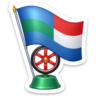 Emoji drapeau moitié à la verticale bleu en haut vert en bas avec une roue rouge au millieu  roue en plein millieu du drapeau sticker