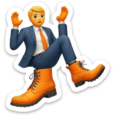 Giant orange boot stepping on a office man sticker