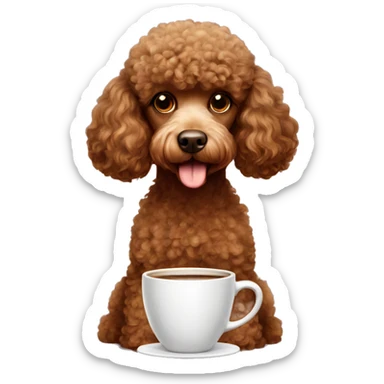brown poodle with a cup of coffee sticker