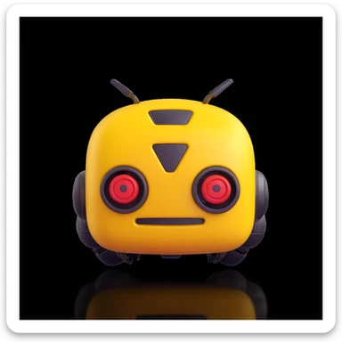 3D rendered emoji of a yellow robot face, blending Bumblebee and Toyota GR86 design, yuzu fruit skin texture, yellow background, black border with rounded corners sticker