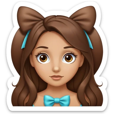 long hair brunette tan girl with bow with eyelashes sticker