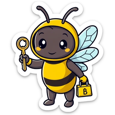 bee in a bee costume with keys in her hands  sticker