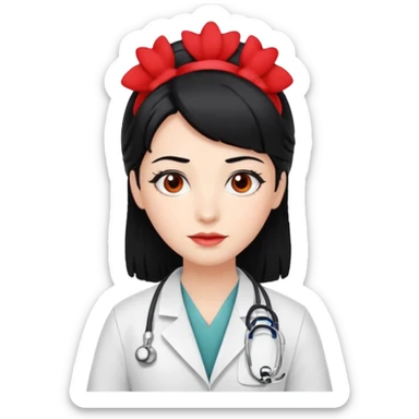 doctor with black hair and red hairclips  sticker