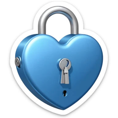 A blue heart-shaped lock with a silver key sticker