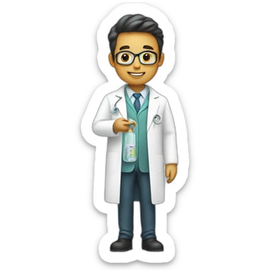 Person analyzing a product with a lab coat sticker