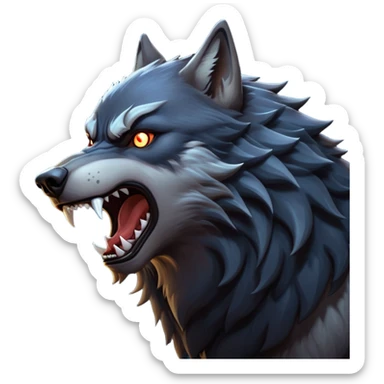 cinematic-noble-fierce-werewolf-howling-portrait-emoji, poised-and-imposing, with a fierce wolfish face tilted upwards in a haunting howl, glowing eyes full of primal ferocity, sharp, and a rugged snout, fur rippling in shades of midnight black and silver, muscles tensed as the powerful howl echoes beneath the moonlit sky; rendered with realism, capturing the raw, untamed power of the beast in its wild, primal state sticker