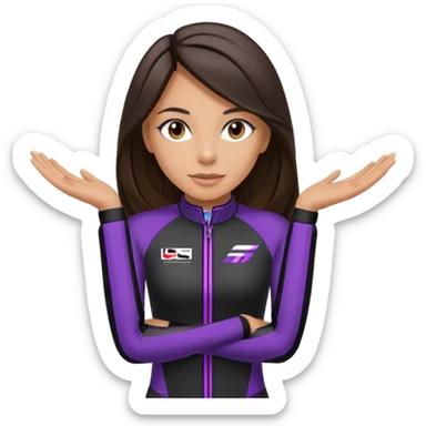 brunette long hair woman with black racing outfit with single purple strips on arms sticker