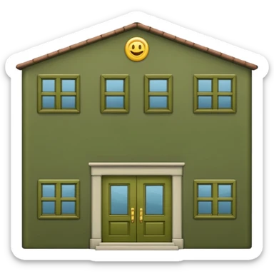 high quality emoji style factory building in military olive green color, with windows and doors, no smoke, visually appealing, no weapons, no vehicles sticker