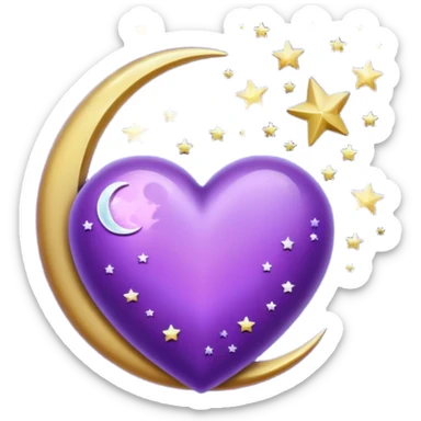Purple Heart at night with moon and stars sticker