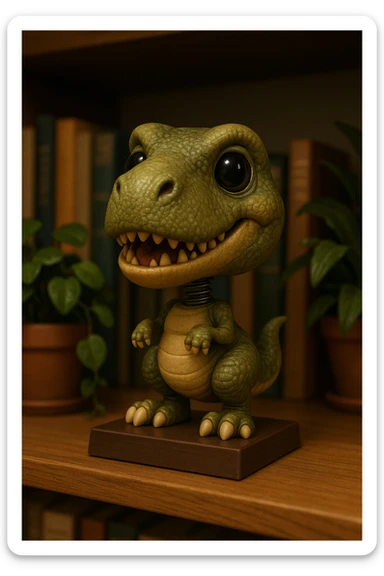 a cute dinosaur bobblehead with exaggerated features sticker