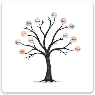 Hand-drawn ethereal family tree with delicate flowing lines connecting ancestor circles, dreamy watercolor-like effects sticker