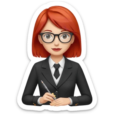 tailor woman with red hair and glasses sticker