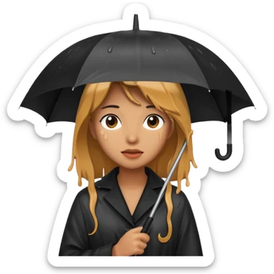 she getting wet (umbrella, dripping hair) sticker