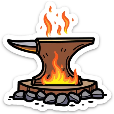blacksmith anvil glowing with intense heat, hot metal sticker