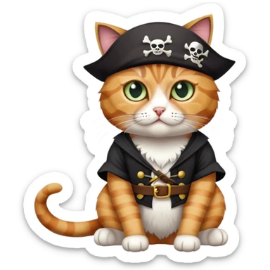 cat full body sitting wearing a pirate eye patch sticker