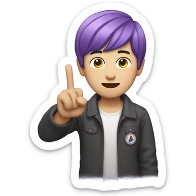 A Korean man with purple hair fingers show cool sign sticker