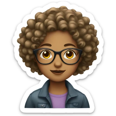 A girl with curly hair and glasses sticker