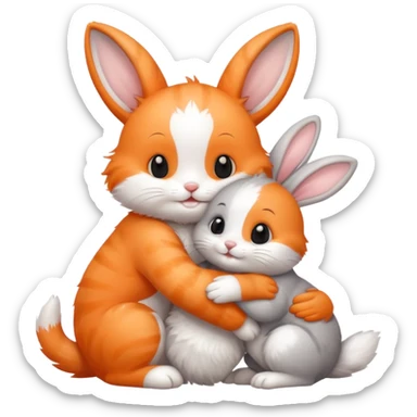 Happy Kitten hugging a cute bunny  sticker