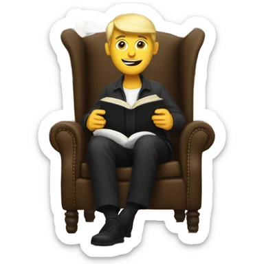 white person sitting on chair wearing black trousers  reading a book  sticker